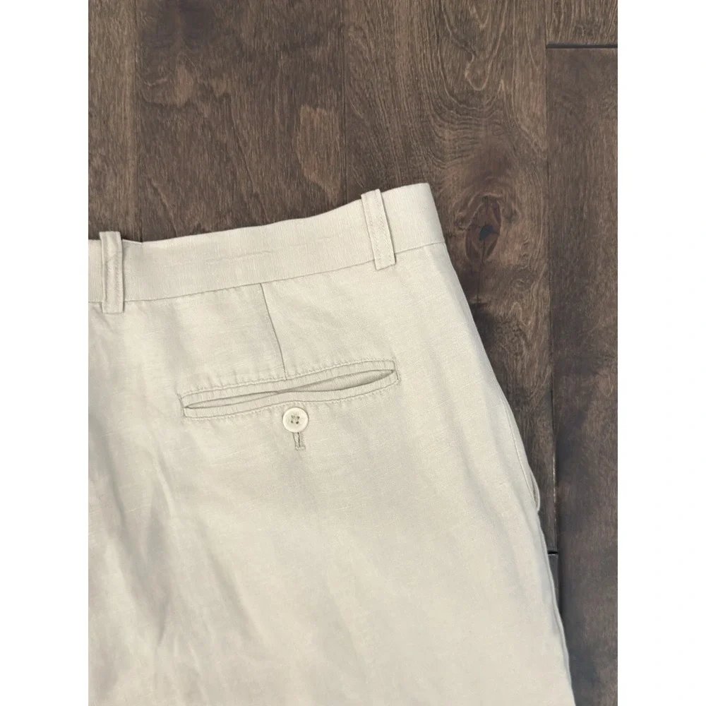 Kilburne & Fitch Summer Comfort Mens Tan Beige Pleated Linen Pants Size 38X26